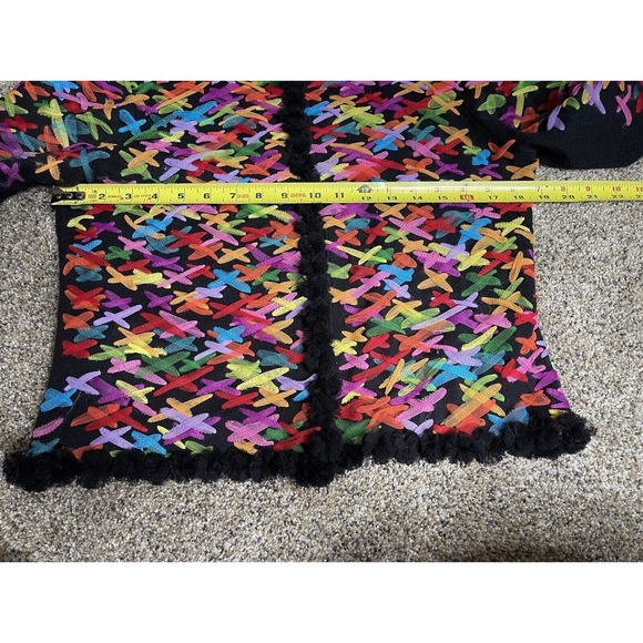 Vintage Michael Simon Woven Ribbons Cardigan Sweater Rainbow Women’s Medium - Picture 9 of 10